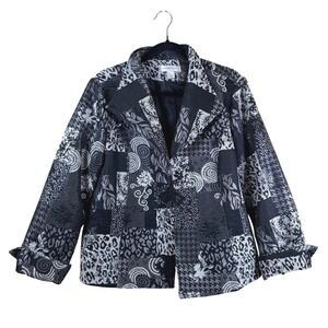 Christopher & Banks Patchwork Jacquard Jacket Women's L Floral Brocade Artsy